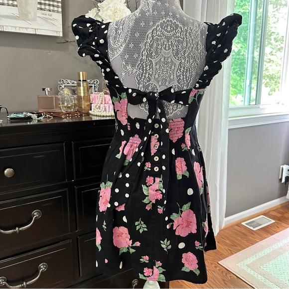 Free People Bom Bom Mini Dress | Black Floral Polka Dot Cutout Back | Size Small - Picture 13 of 13